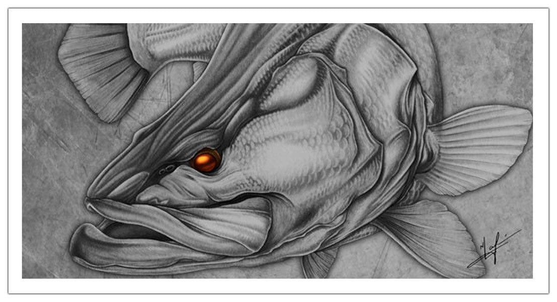 Bazza Barramundi Canvas Print, Measures 1200mm x 600mm plus outside white boarder