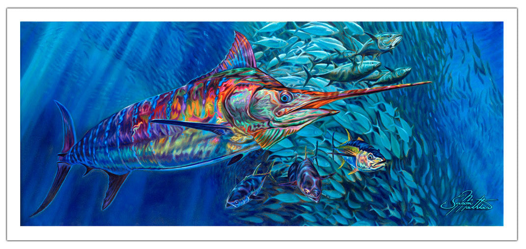 Jason Mathias - Blue Mirage, Measures 1200mm x 507mm plus outside white boarder