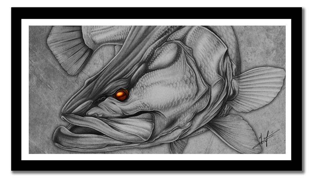 Bazza Barramundi Canvas Print, Measures 1200mm x 600mm plus outside white boarder